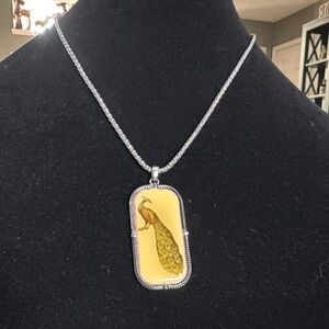 Silver Necklace with Yellow Peacock Pendant